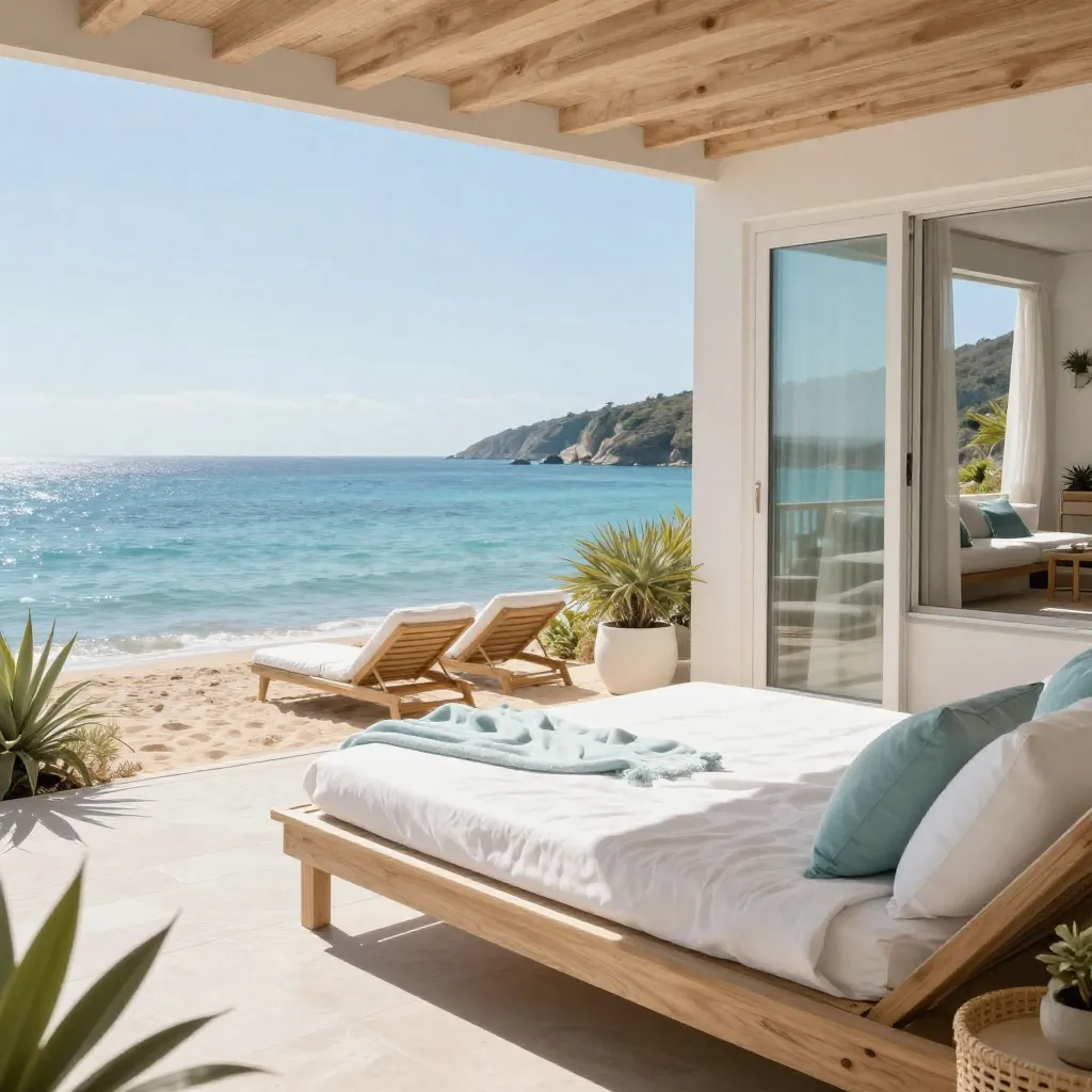 Coastal holiday let lounge with sea-inspired tones